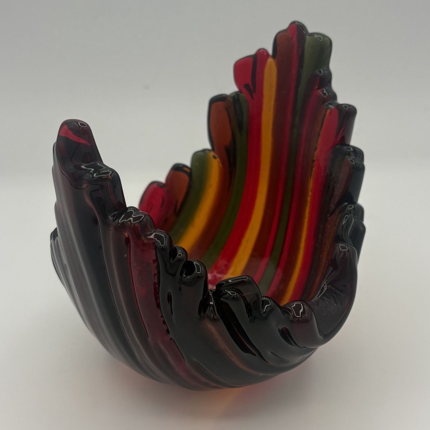 Meredith Bokeno, Fused Glass Drape, Red, Yellow and Green Stripes