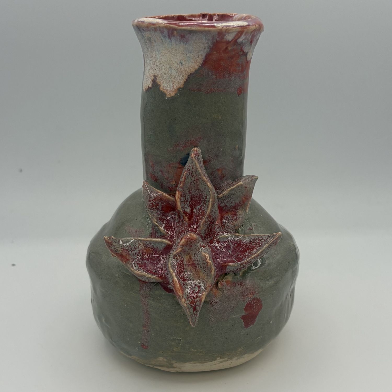 Erin Betz, Ceramic Vase, Red and Muted Blue Flower