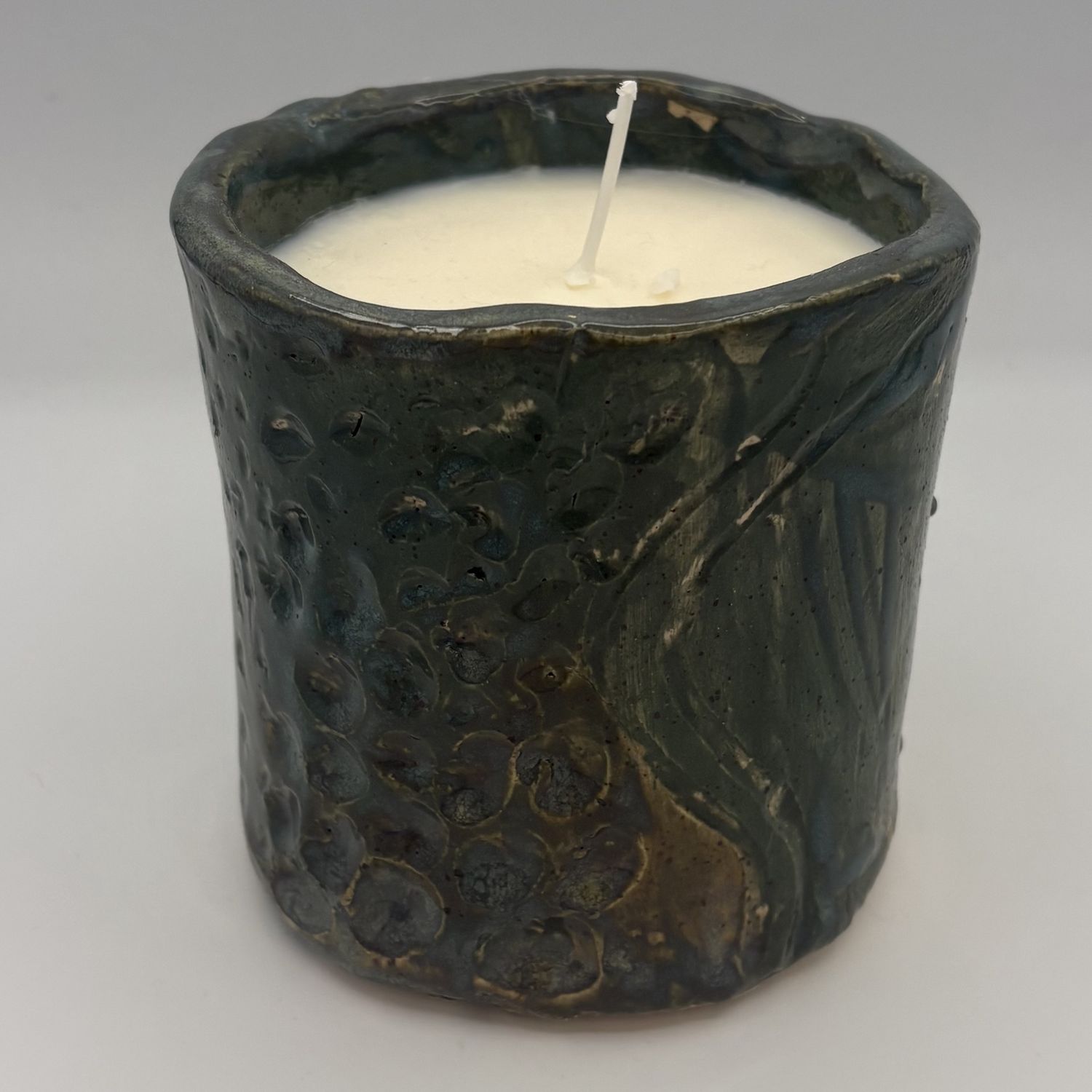 Bobbie Jo Robinson, Ceramic Candle, Textured Green Design