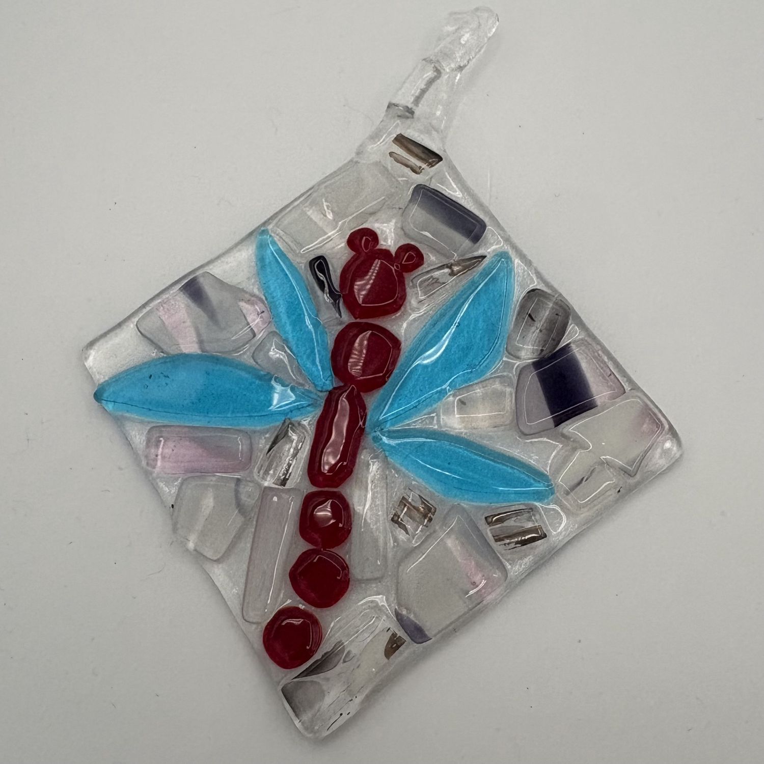 Beth Shaw, Fused Glass Suncatcher, Red and Blue Firefly