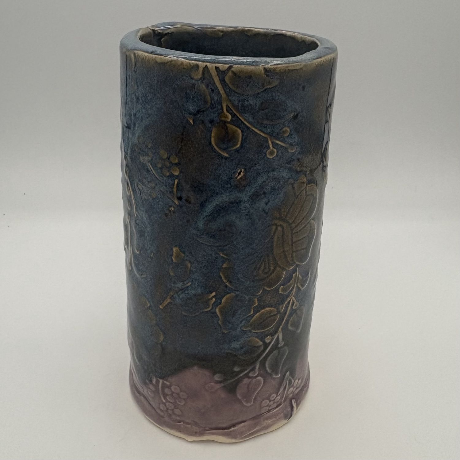 Kenny Needham, Ceramic Vase, Blue and Purple Flowers