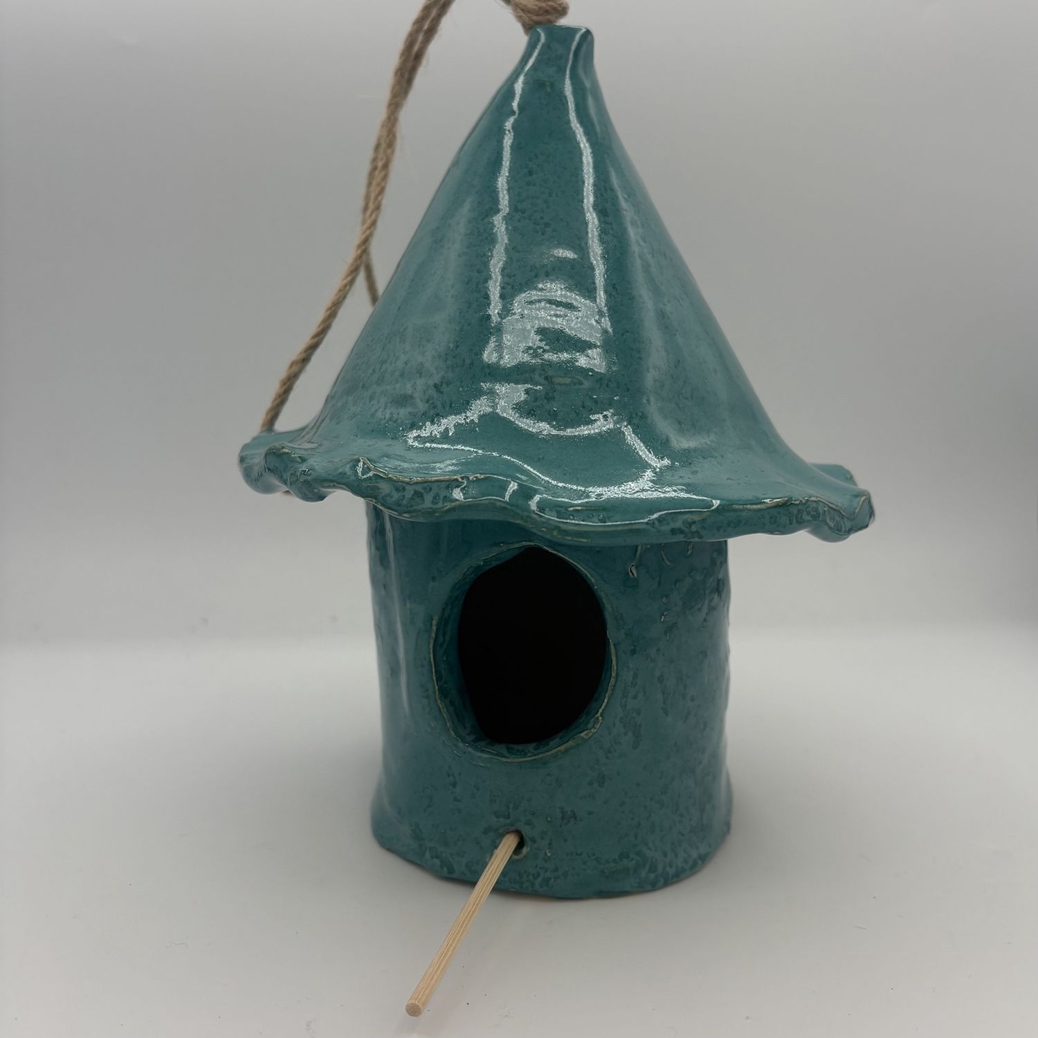 Christina Hanes, Ceramic Birdhouse, Teal Design