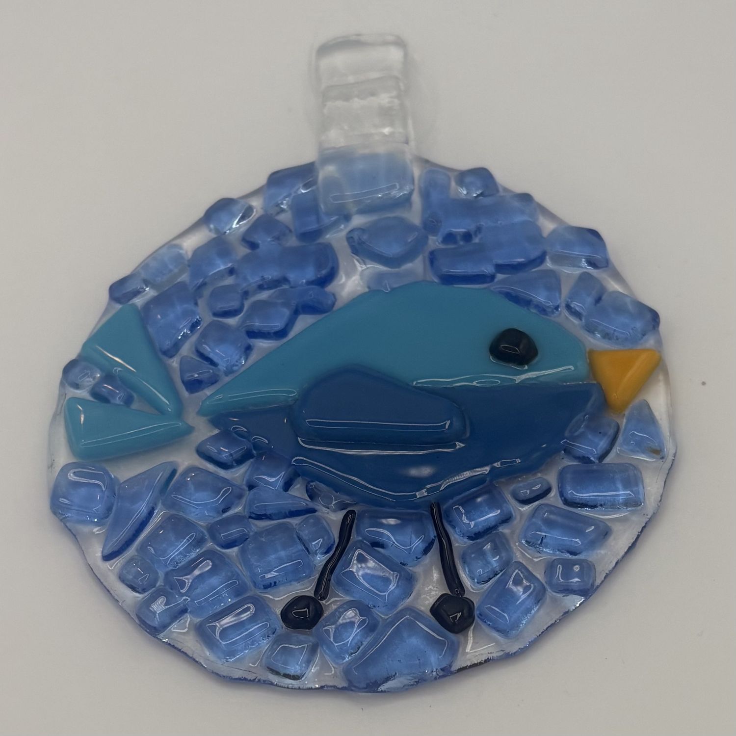 Olivia Yost, Fused Glass Suncatcher, Blue Bird