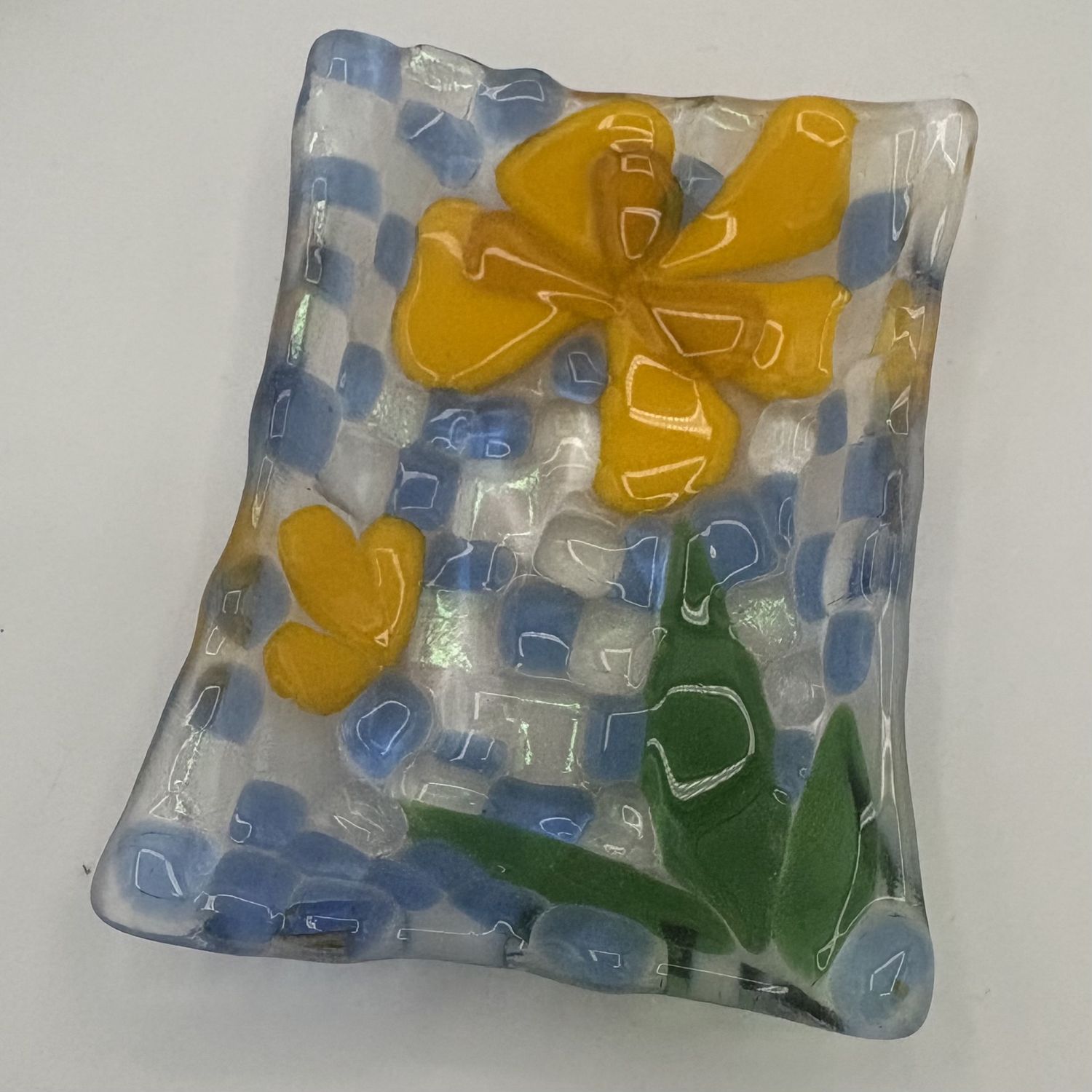 Mallory Miller, Fused Glass Soap Dish, Yellow Flower