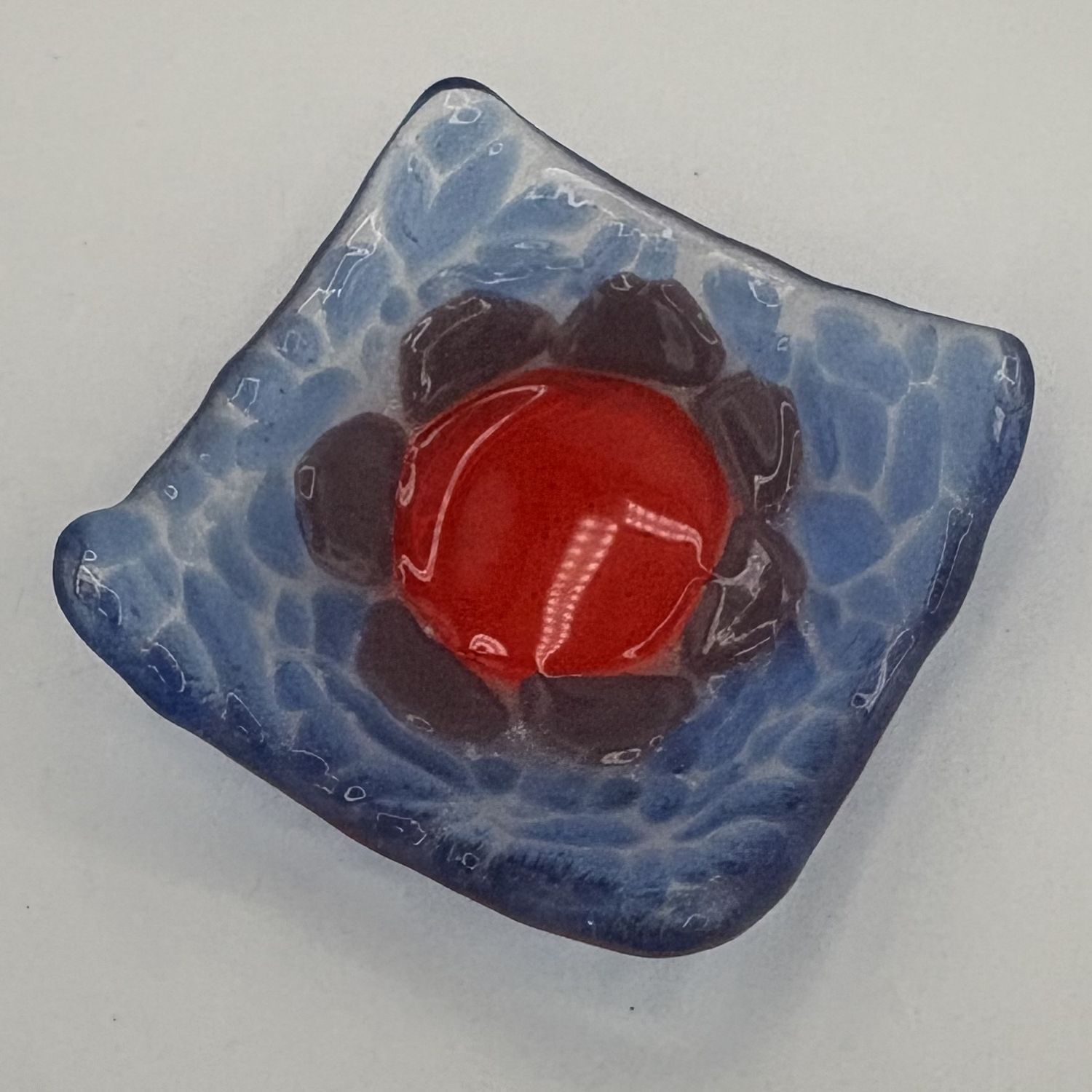 Kara Burgdorf, Fused Glass Ring Dish, Purple and Orange Flower