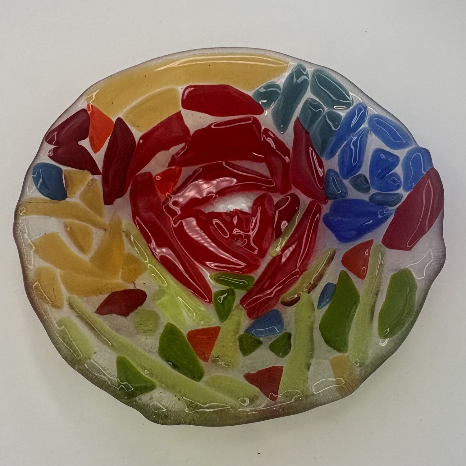 Queen Gause, Fused Glass Bowl, Colorful Roses