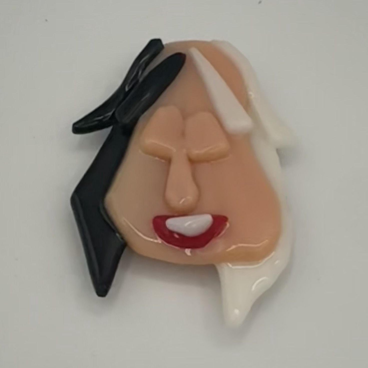 Mary Phifer, Fused Glass Magnet, Black and White Haired Character