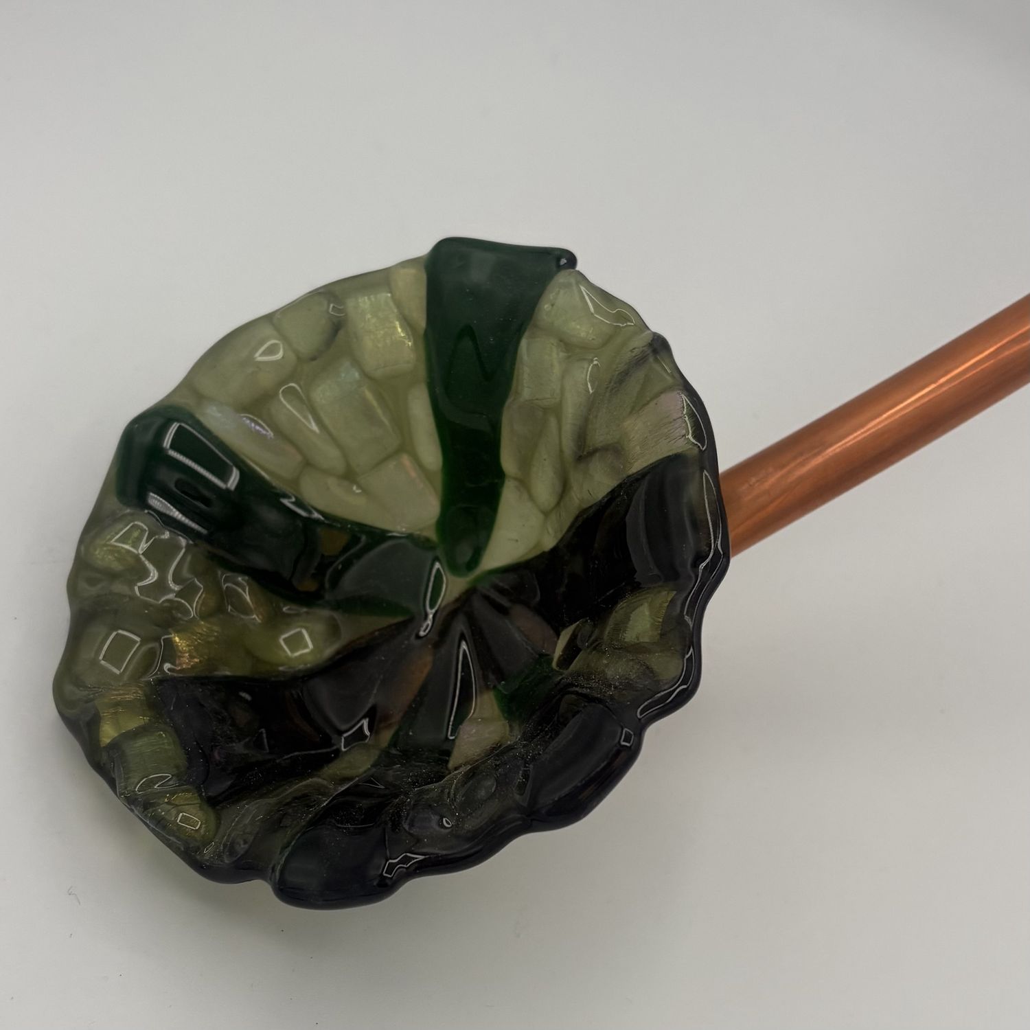 Katie Albers, Fused Glass Garden Stake, Multi-Shade Green Flower