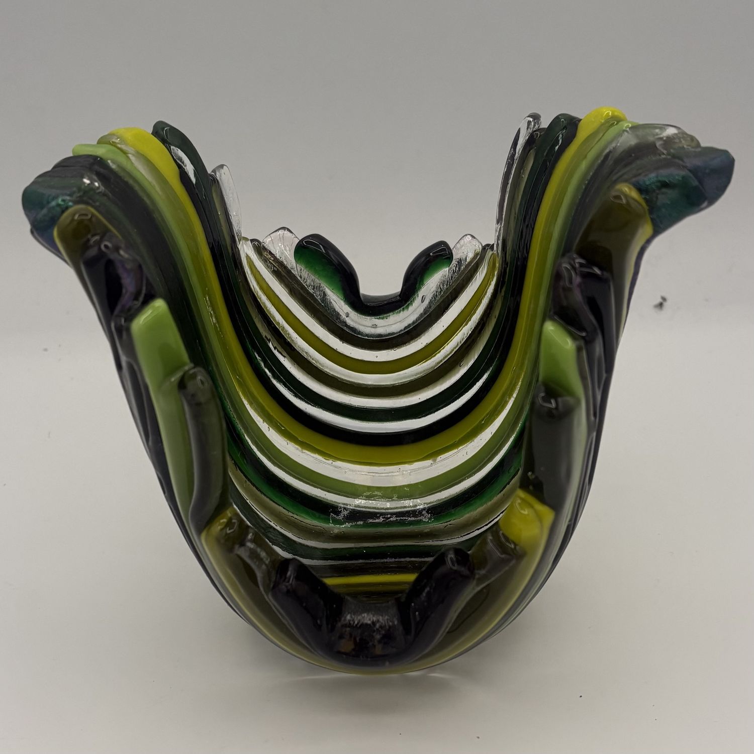 Katie Albers, Fused Glass Drape, Green and Transparent Stripes