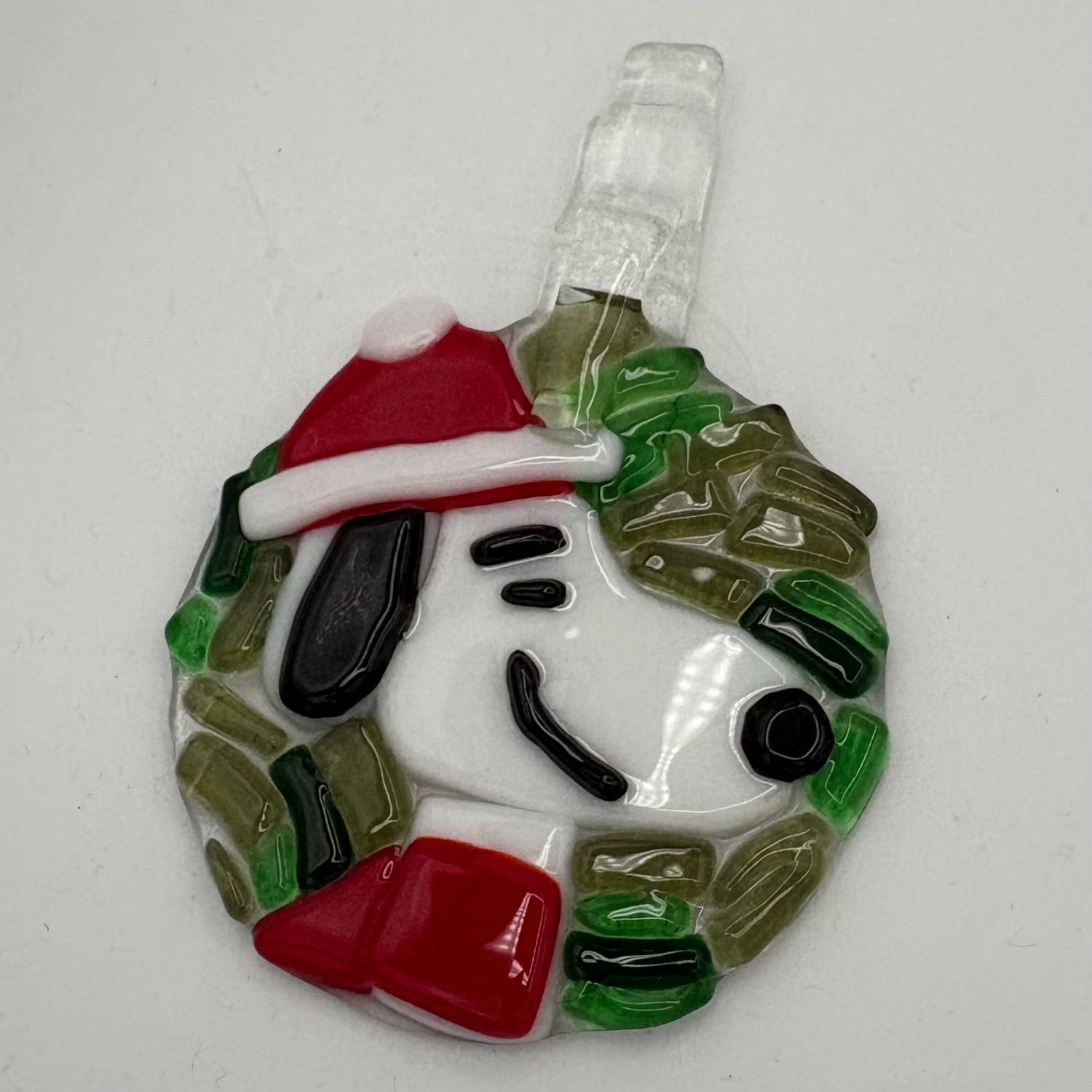 Bobbie Jo Robinson, Fused Glass Ornament, Christmas Snoopy
