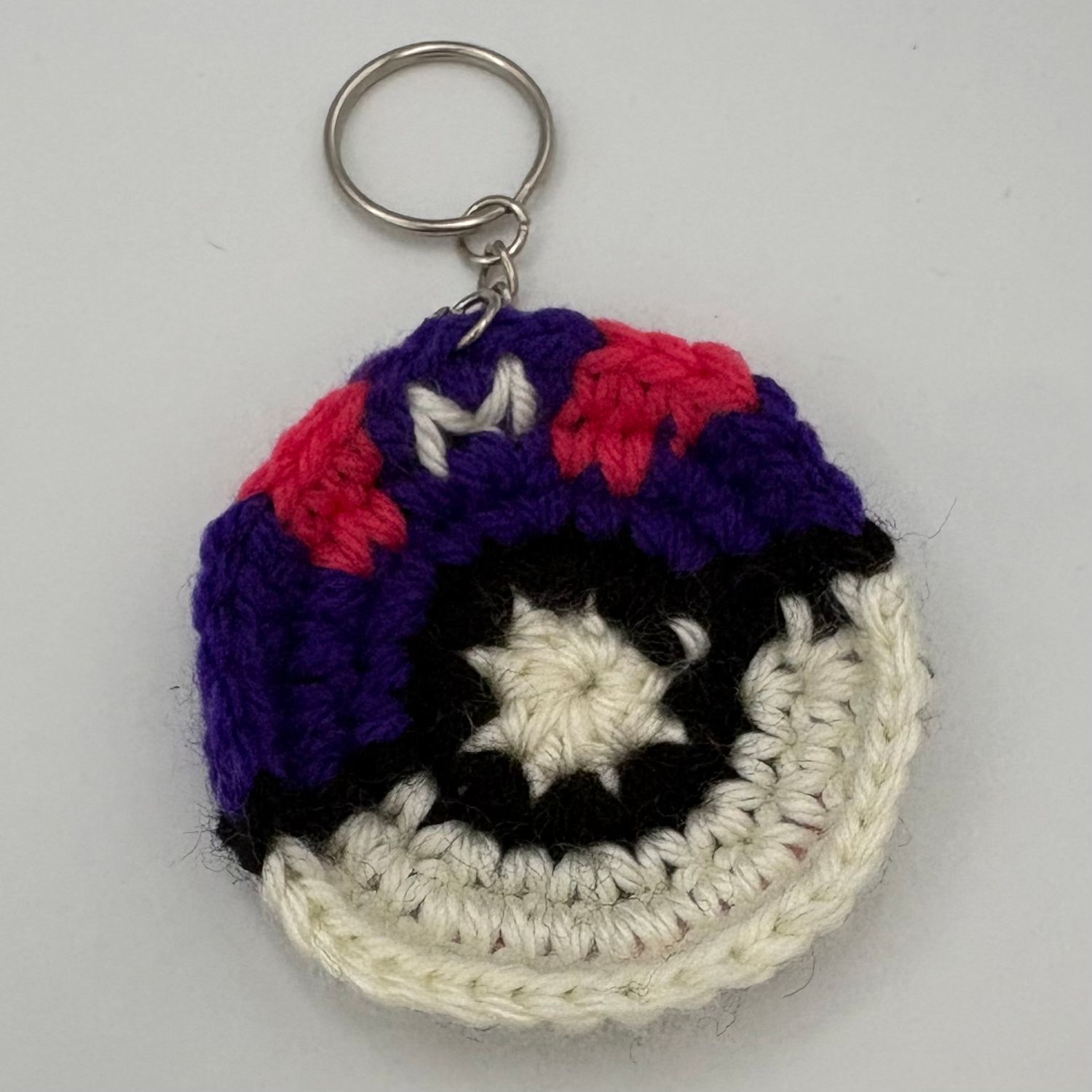 Kathleen Honeycutt, Crochet Keychain, Pink and Purple Capture Ball