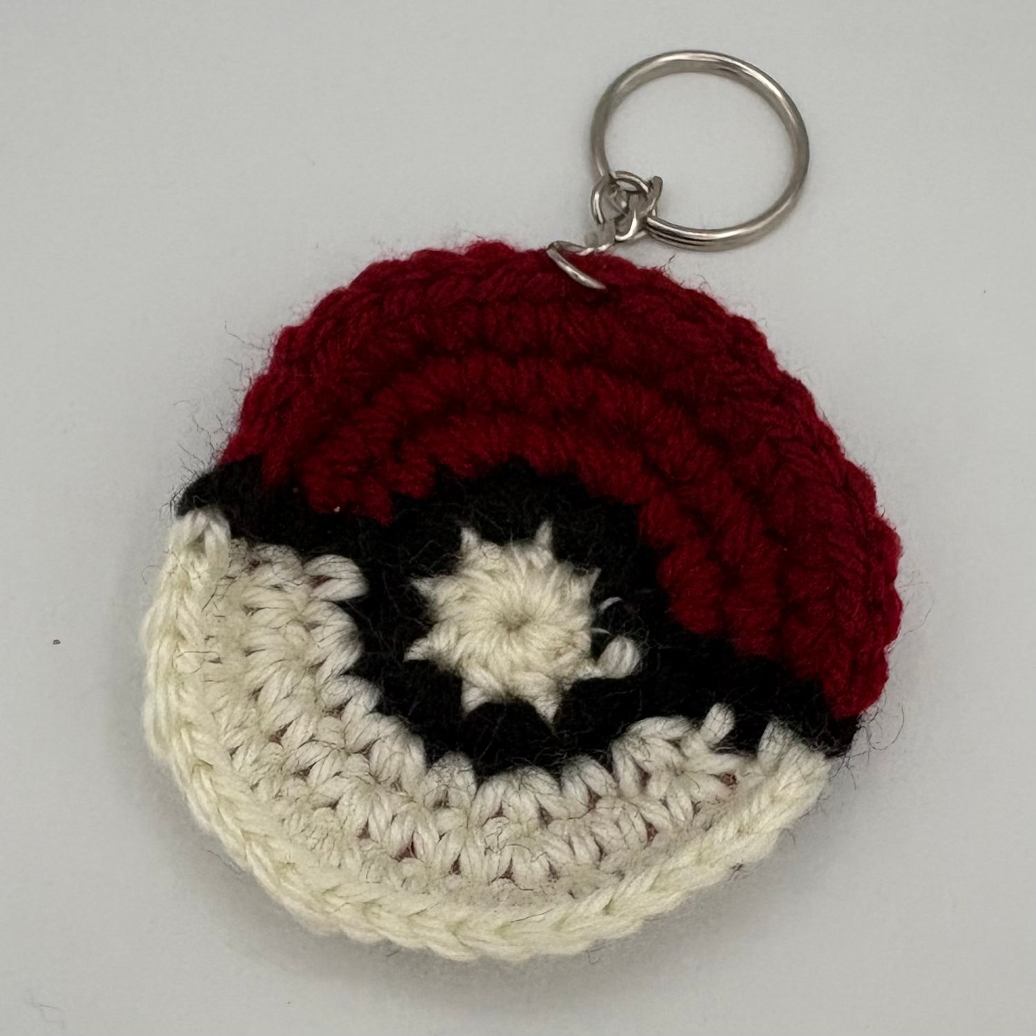 Kathleen Honeycutt, Crochet Keychain, Red, Black and White Capture Ball