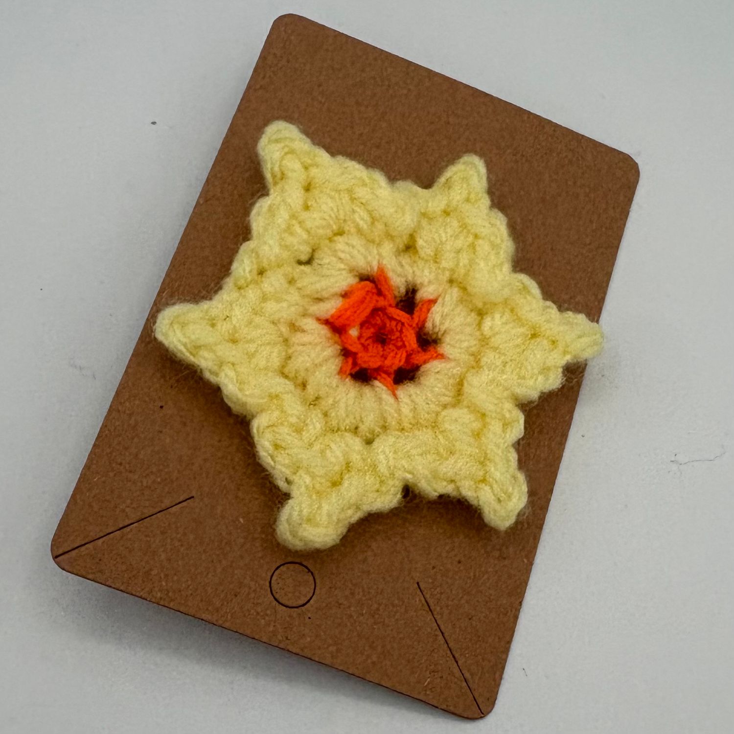Kathleen Honeycutt, Crochet Pin, Orange and Yellow Badge