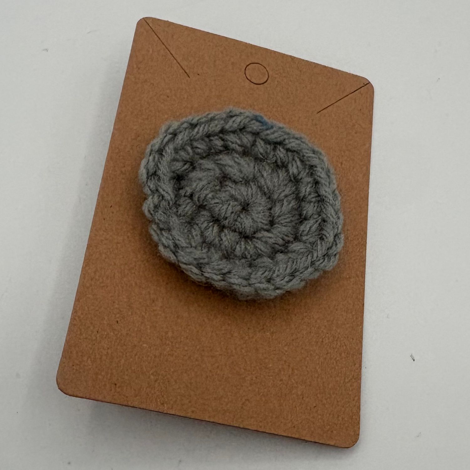 Kathleen Honeycutt, Crochet Pin, Grey Circle Badge