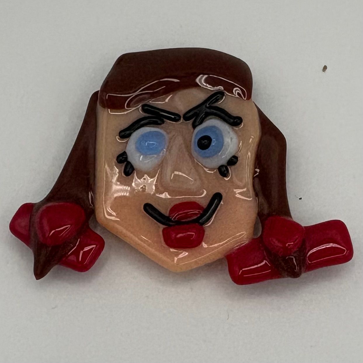 Tiffany Jameson, Fused Glass Magnet, Girl with Pigtails