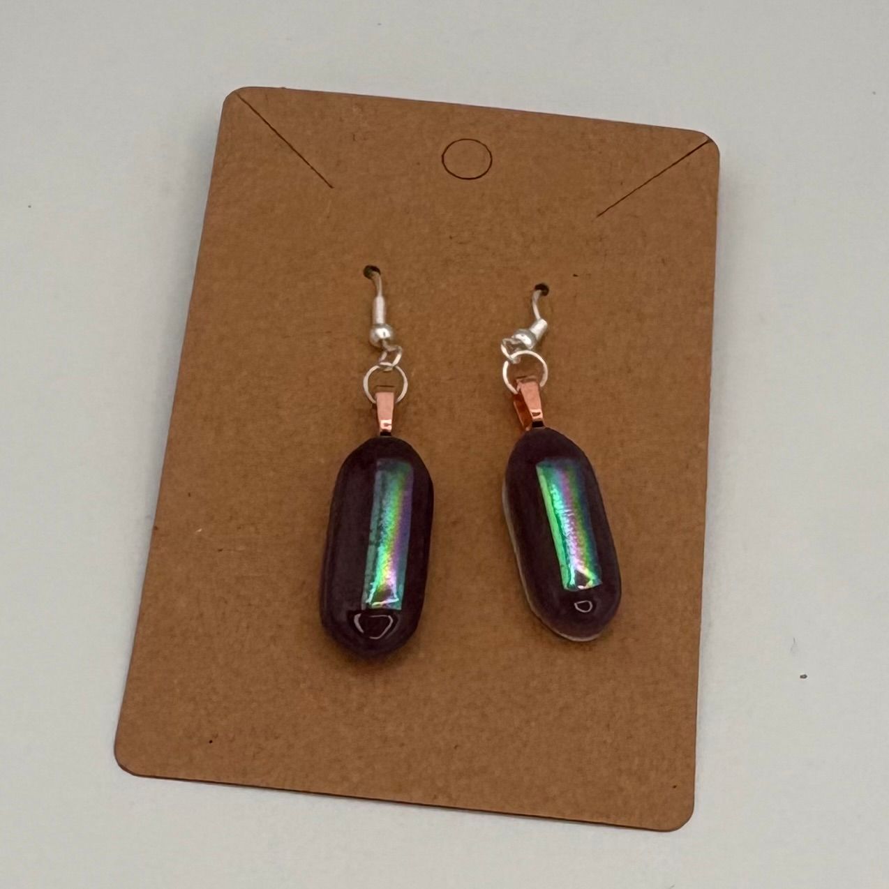 Mike Meehan, Fused Glass Earrings, Iridescent Purple Design