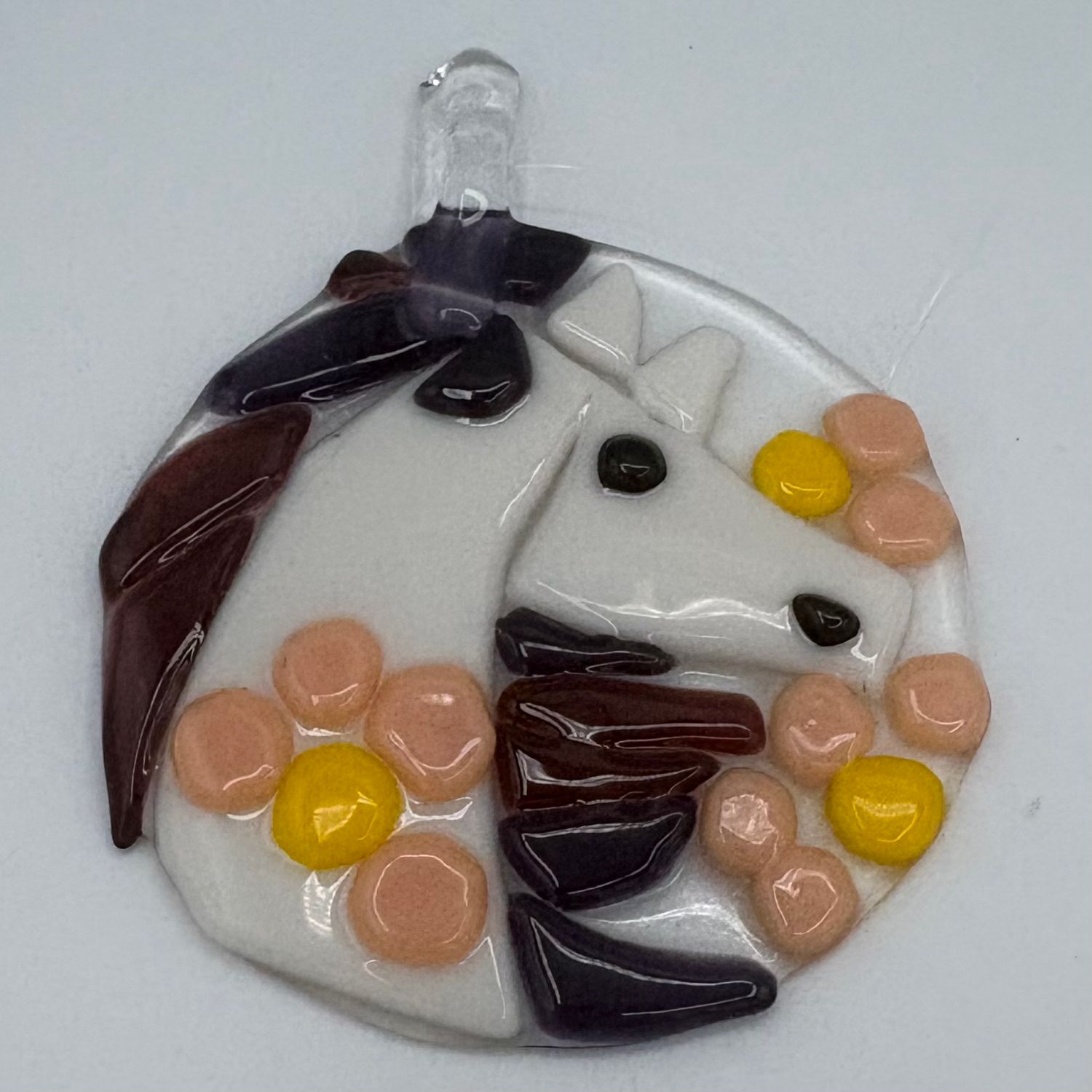 Queen Gause, Fused Glass Suncatcher, Floral Unicorn