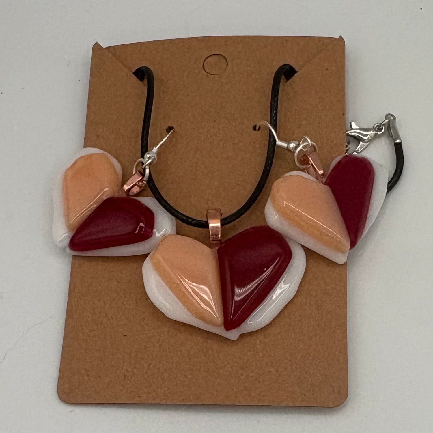 Rebecca Reed, Fused Glass Jewelry Set, Red and Pink Hearts
