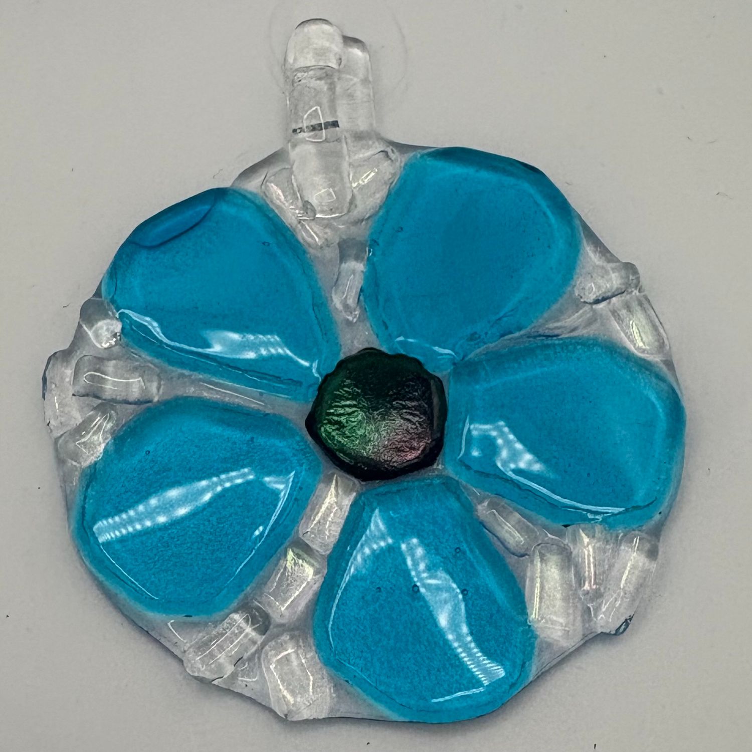 Lori Lefferts, Fused Glass Suncatcher, Blue Flower