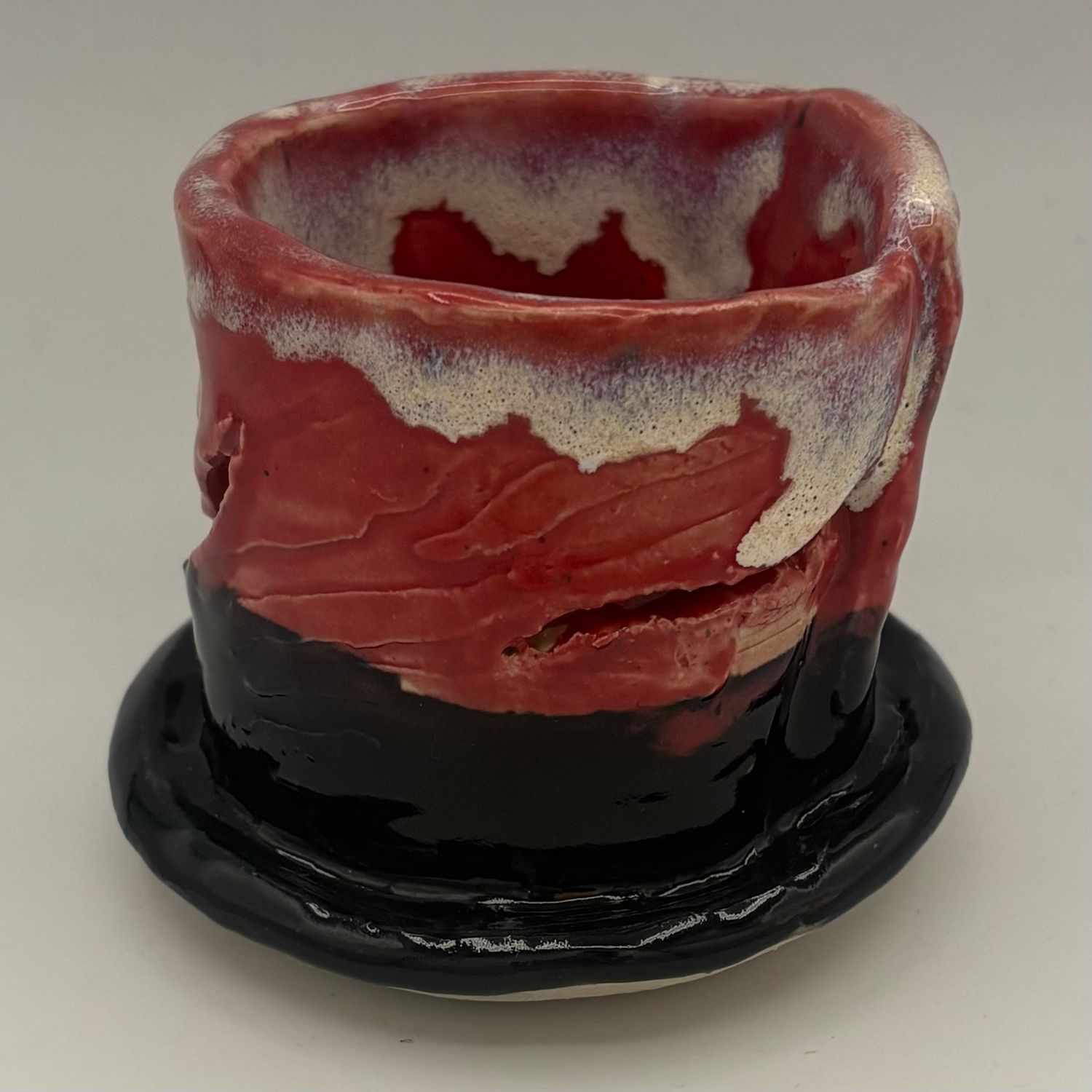 Bobbie Jo Robinson, Ceramic Planter, Red, Black and White Design