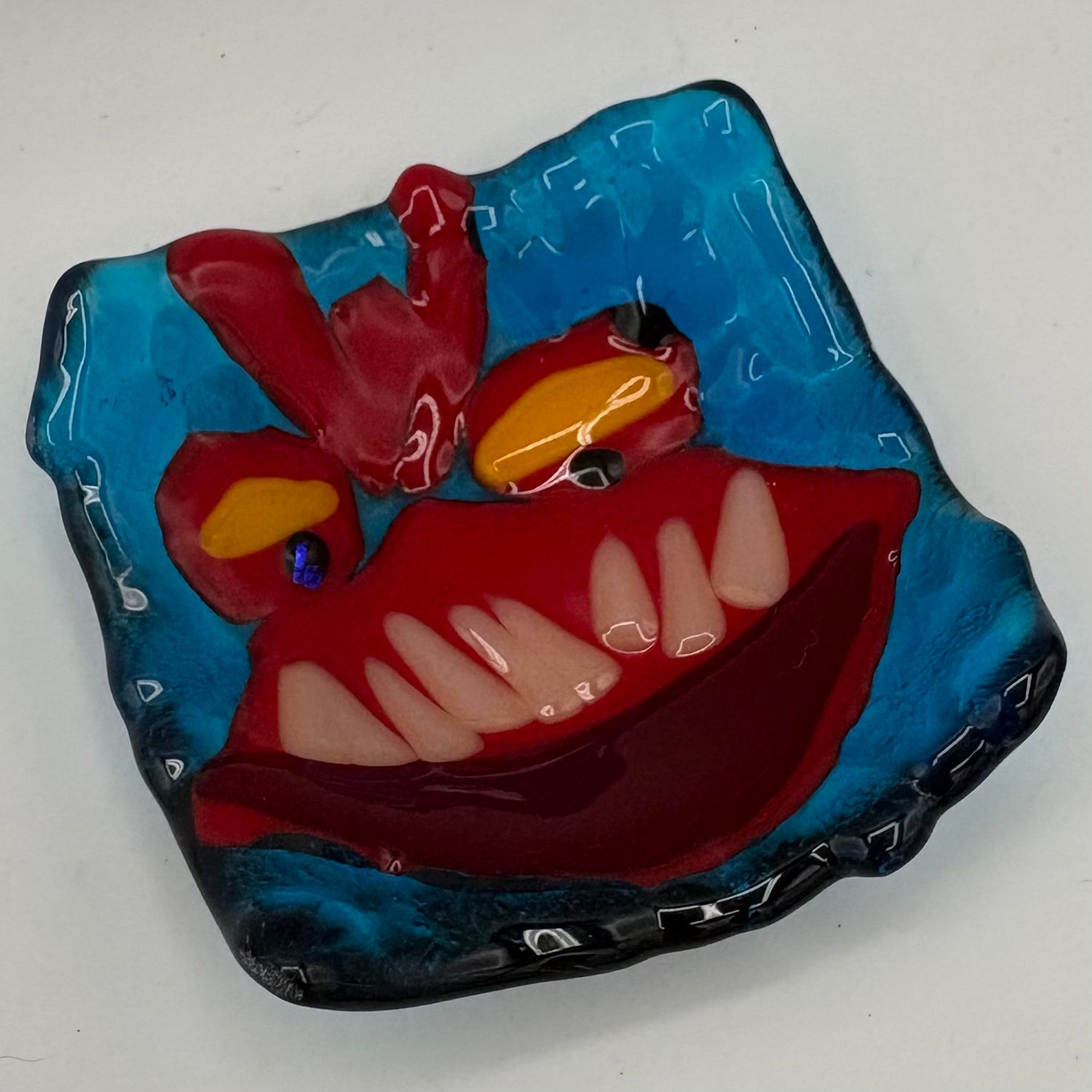 David Patrick, Fused Glass Ring Dish, Red Lizard