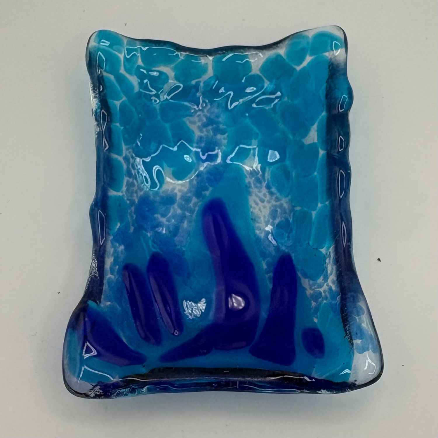 David Patrick, Fused Glass Soap Dish, Multi-Shade Blue Design