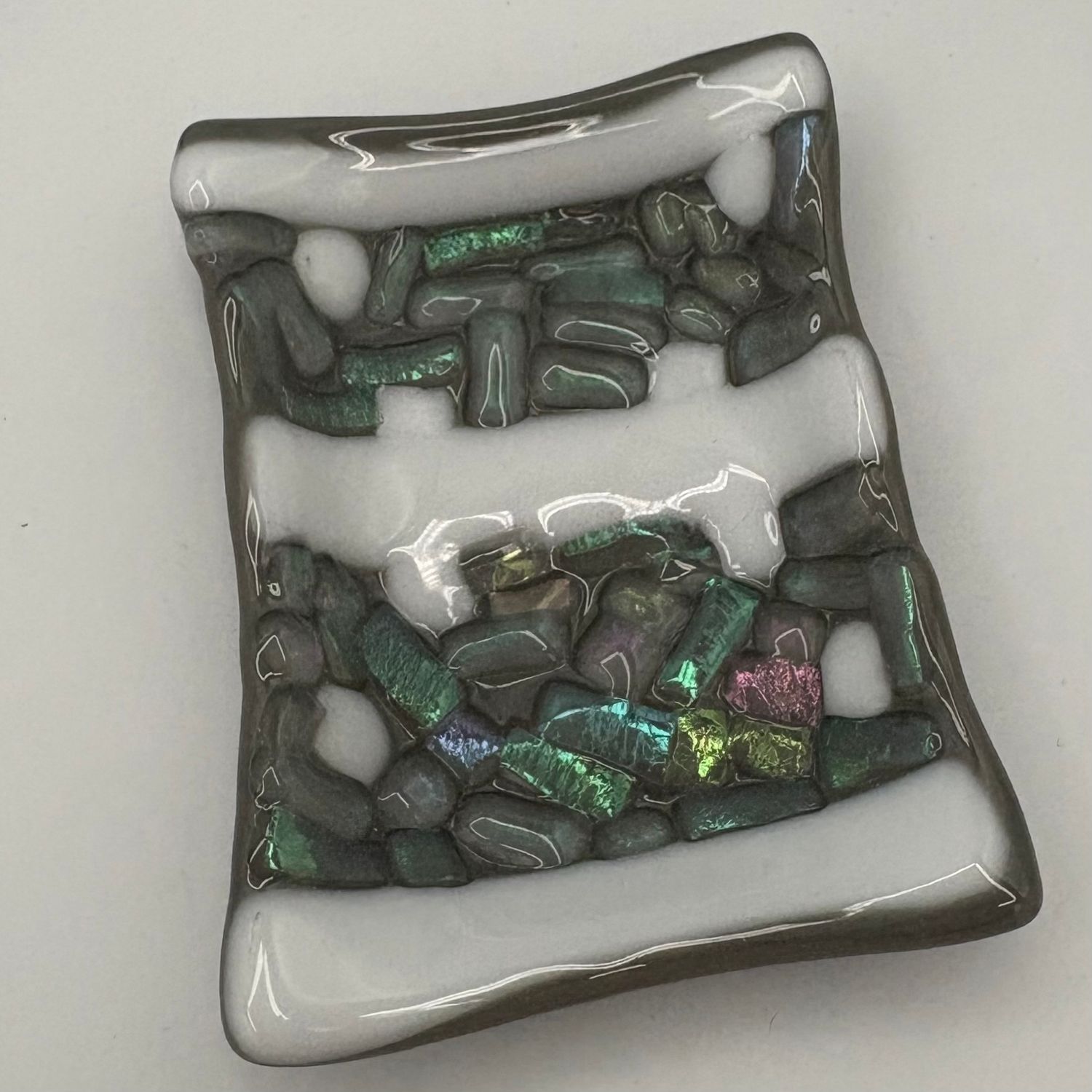 Bobbie Jo Robinson, Fused Glass Soap Dish, Grey and White Design