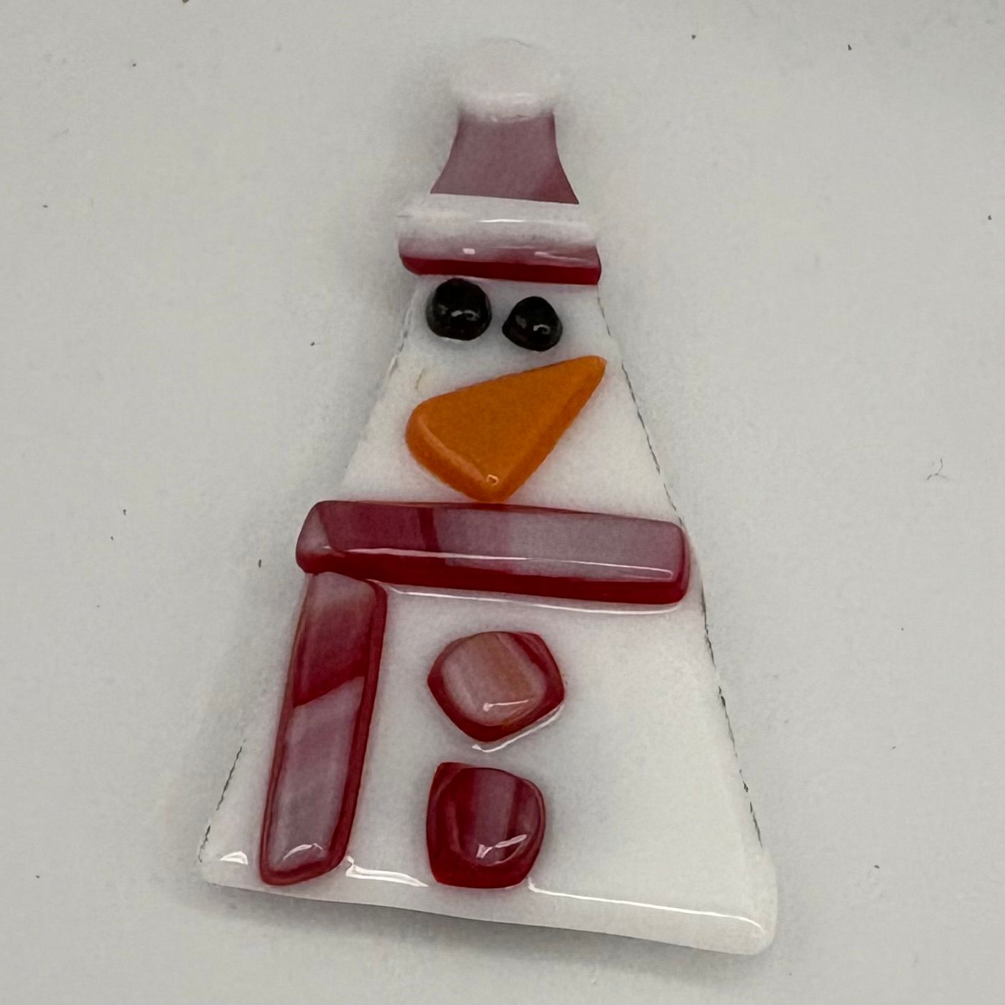 Lori Lefferts, Fused Glass Magnet, Snowman in Red