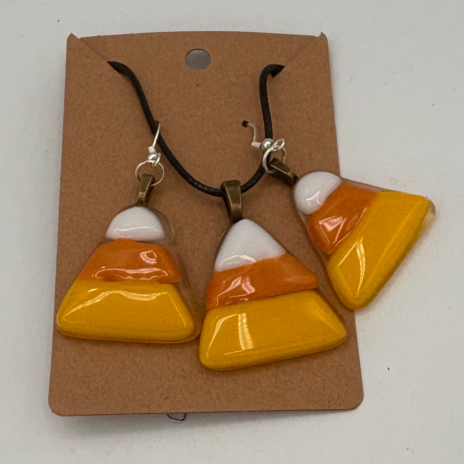 Amy Thompson, Fused Glass Jewelry Set, Candy Corn