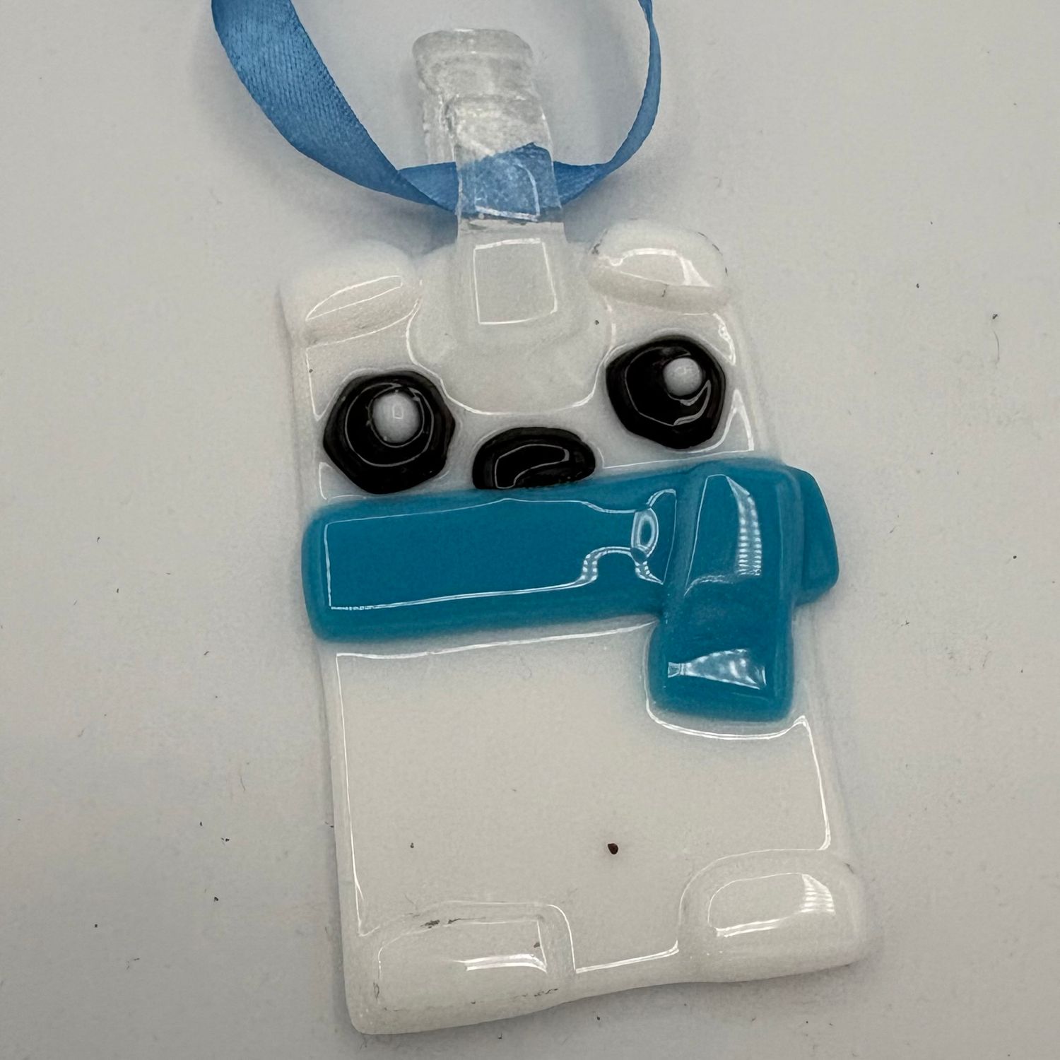 Dionysia Sanchez, Fused Glass Ornament, Polar Bear in Blue