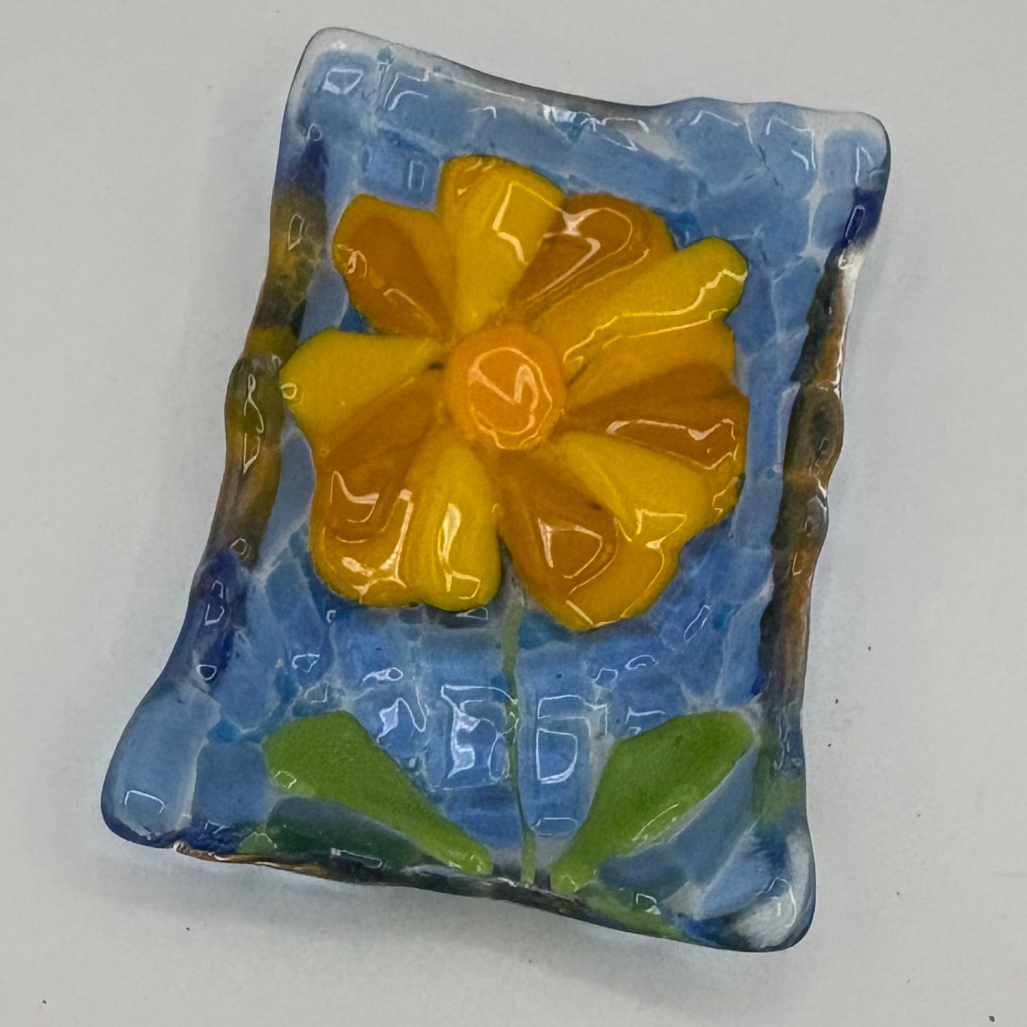 Mike Meehan, Fused Glass Soap Dish, Yellow Flower