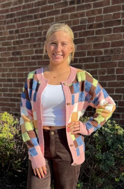 Plush Checked Cardigan