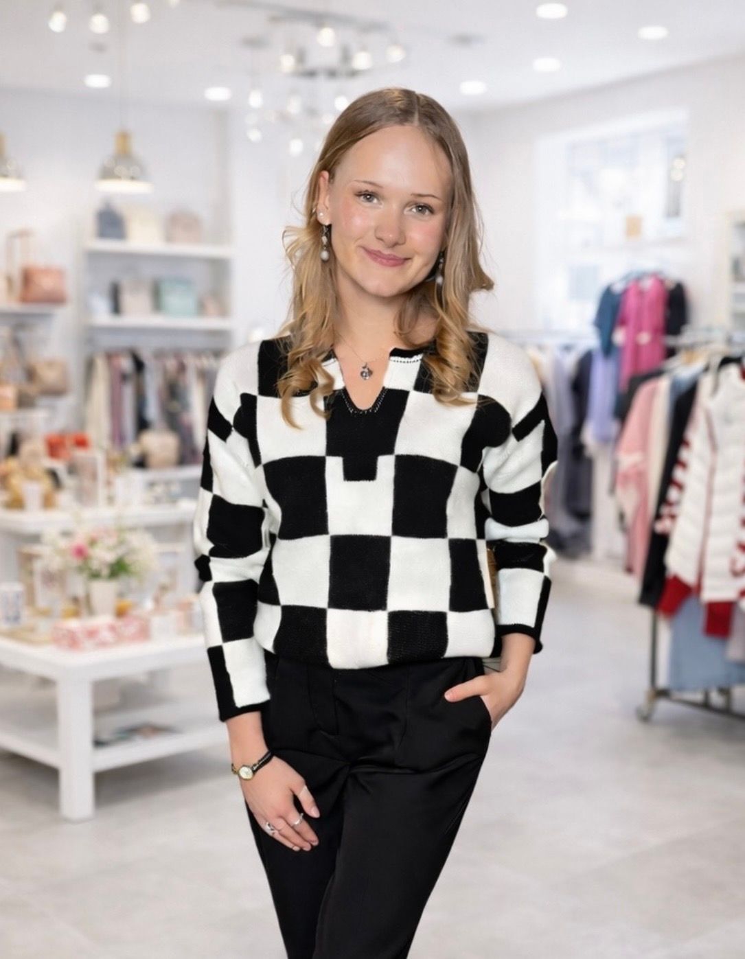 Checkered Knit Sweater