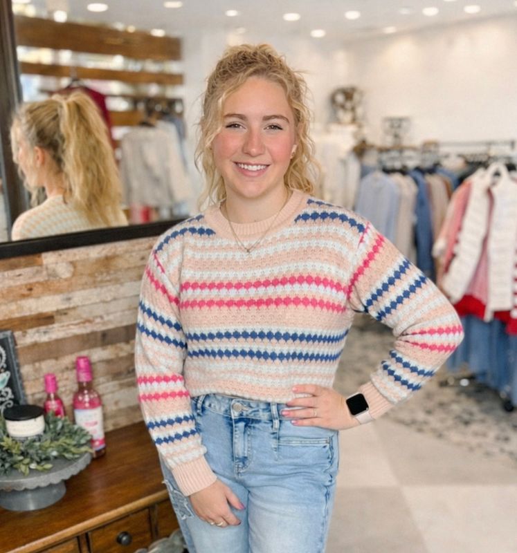 Stripe Eyelet Sweater