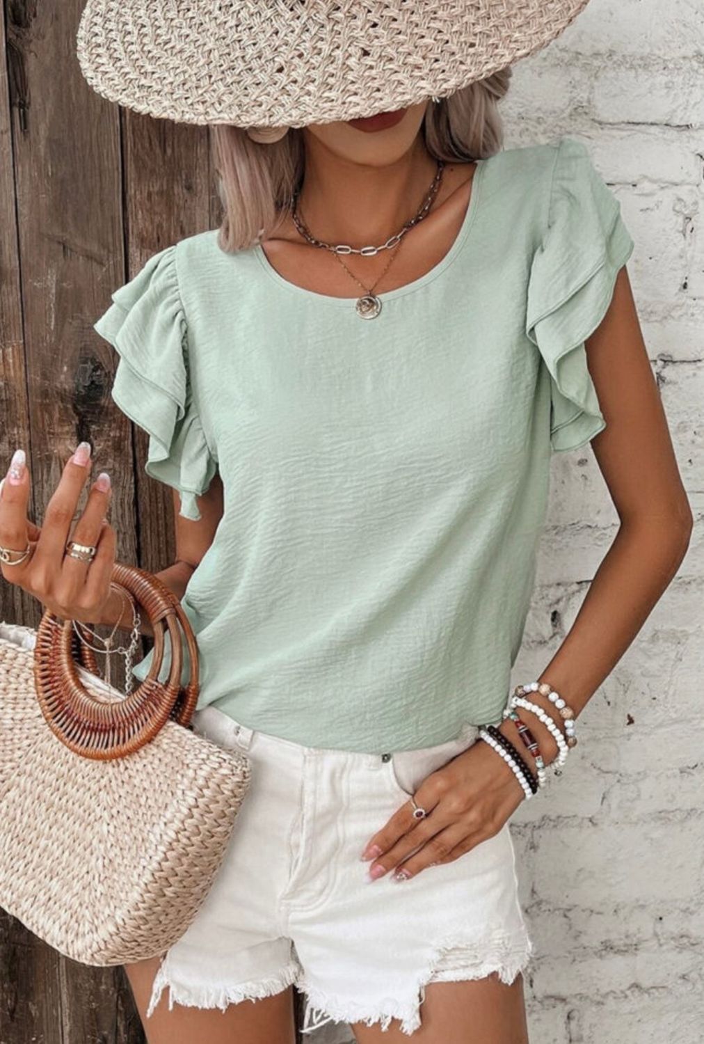 Solid Ruffle Short Sleeve