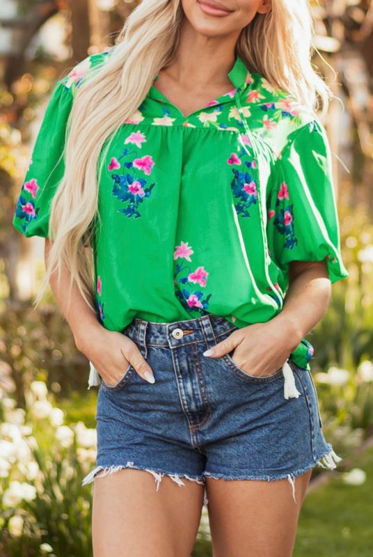 Green Floral Top