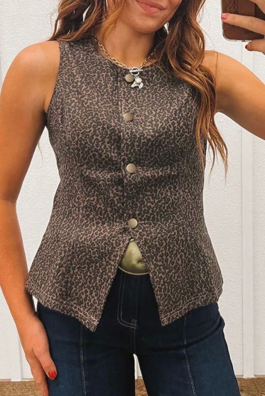 Leopard Denim Vest