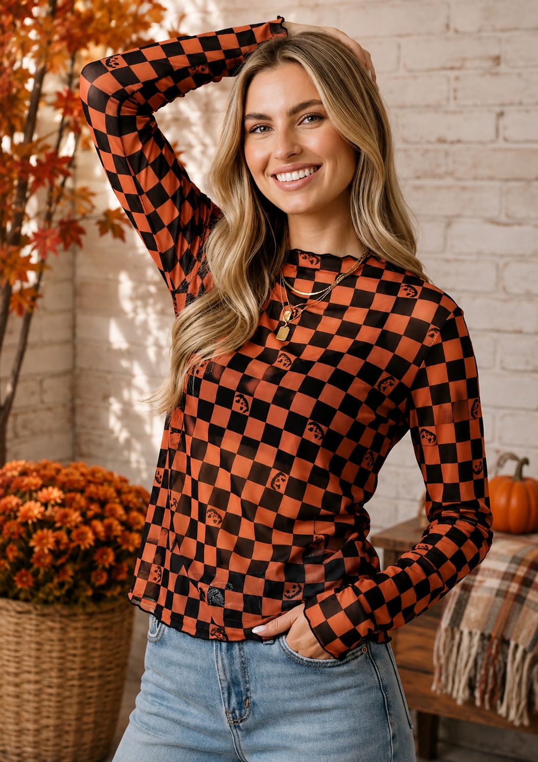 Pumpkin Checkered Mesh