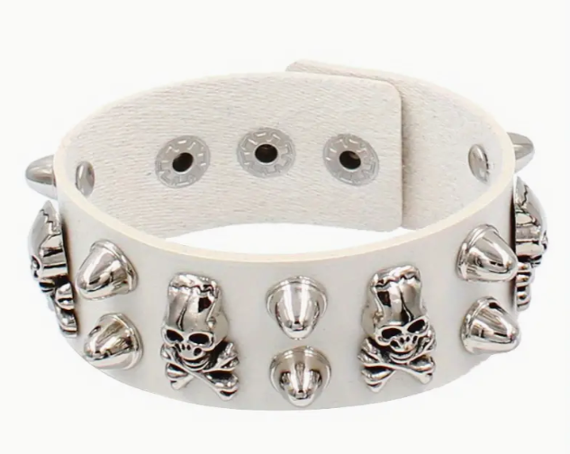 Skull Head Rivet PU Leather Bracelet