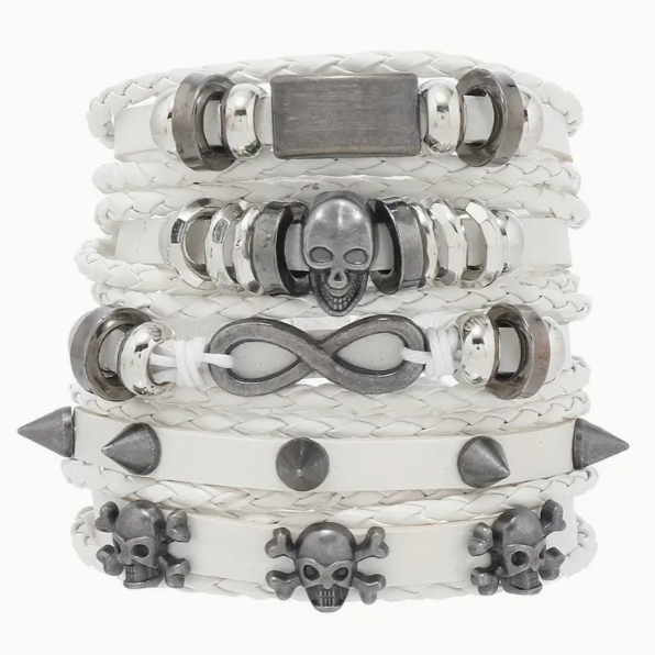 Hand-woven Leather Skull Figure 8 Alloy Cowhide Bracelet