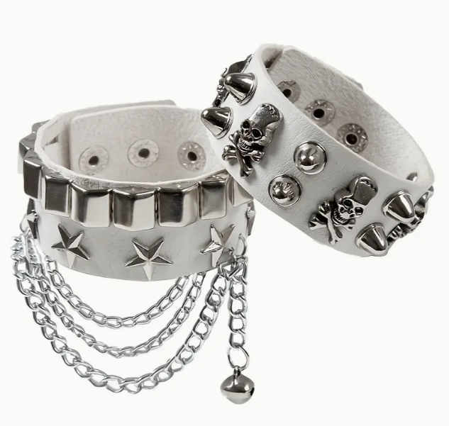 Multi-layer Pu Leather Wide Bracelet with Skull Rivets - Punk Hip-hop Style