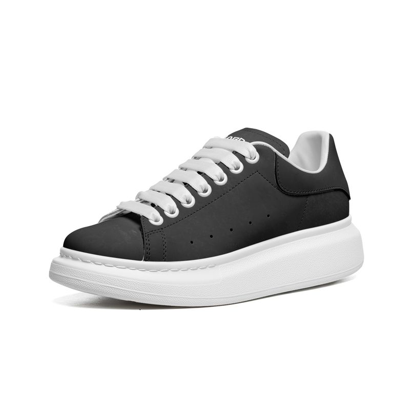 Unisex Non Slip Lace Up Leather Sneakers BLK