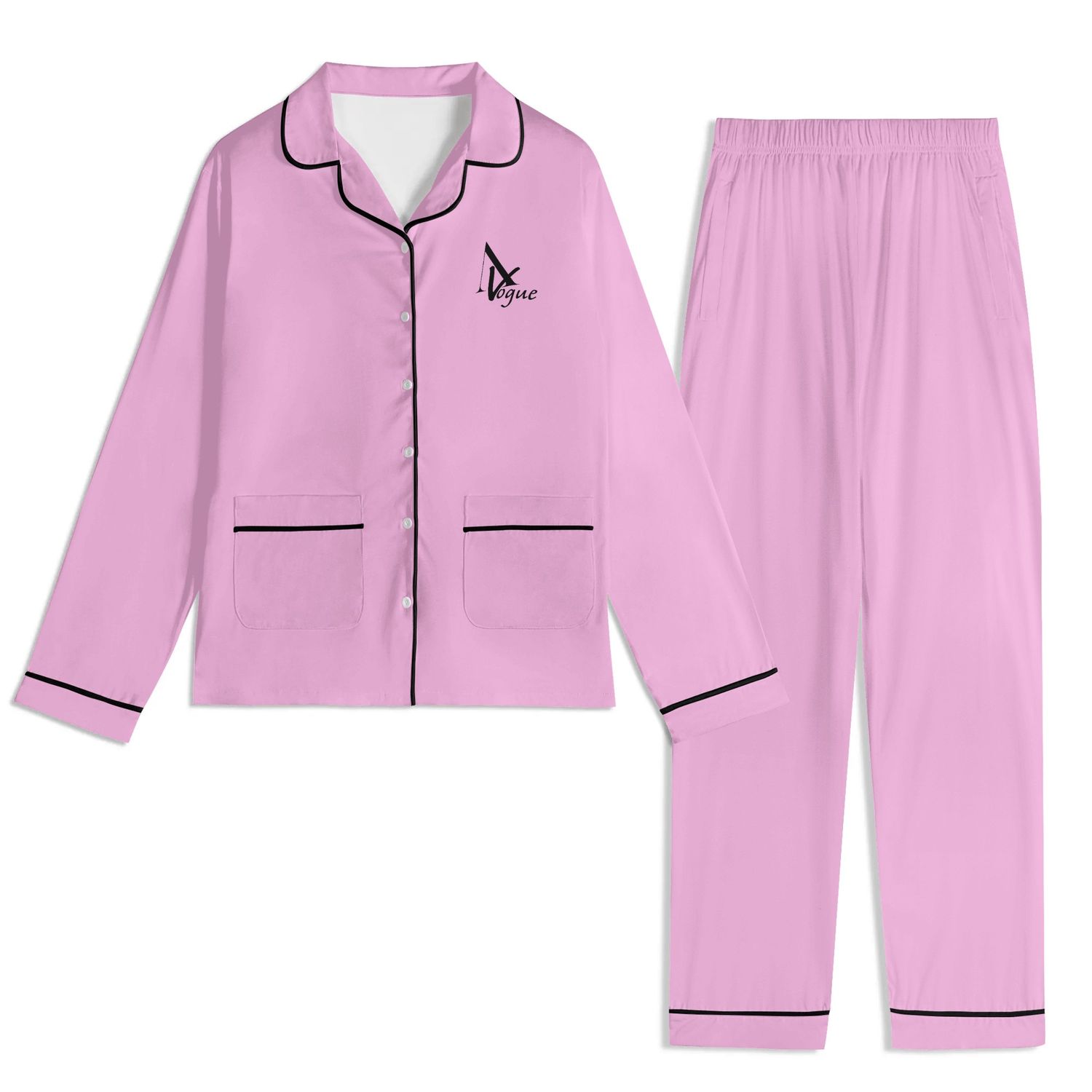 Long Sleeve Adult Nightwear Pajama Set, color: Black, size: XS