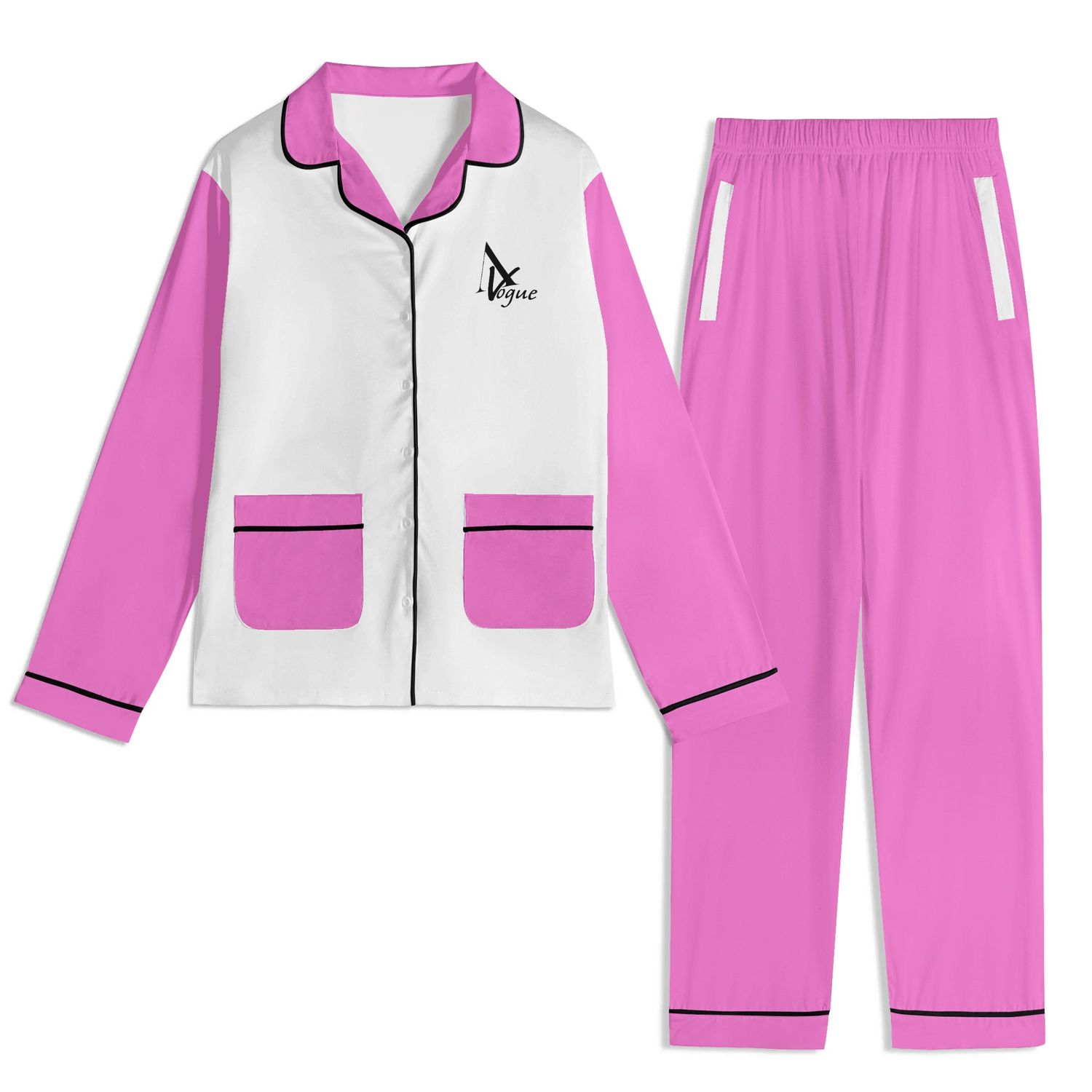 Long Sleeve Adult Nightwear Pajama Set, color: Black, size: XS