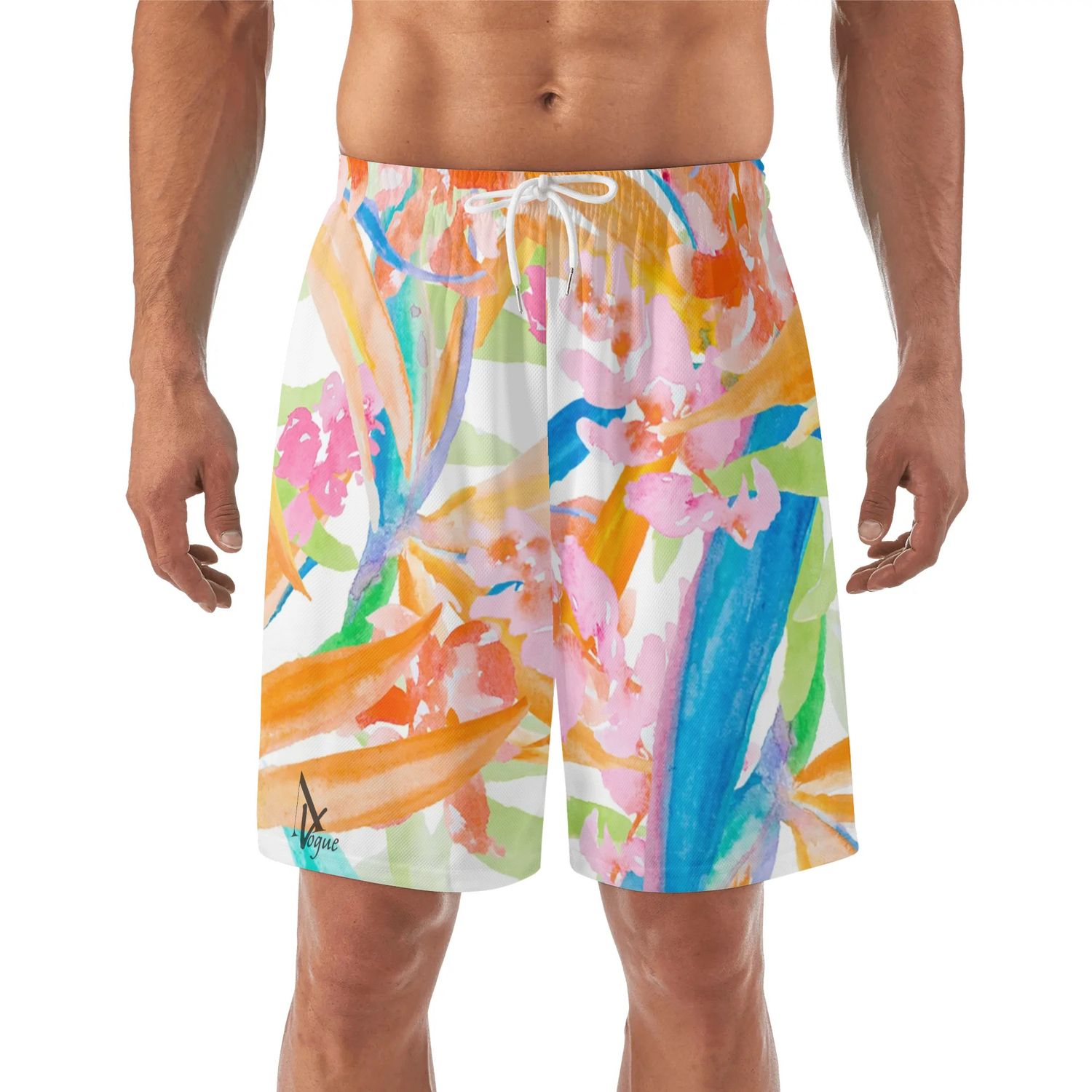Men&#39;s Lightweight Hawaiian Beach Shorts, color: White, size: M