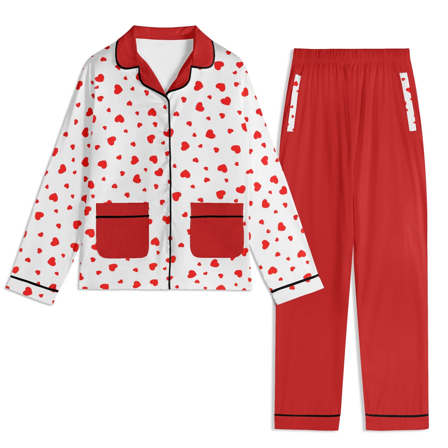 Long Sleeve Adult Nightwear Pajama Set, color: Black, size: XS