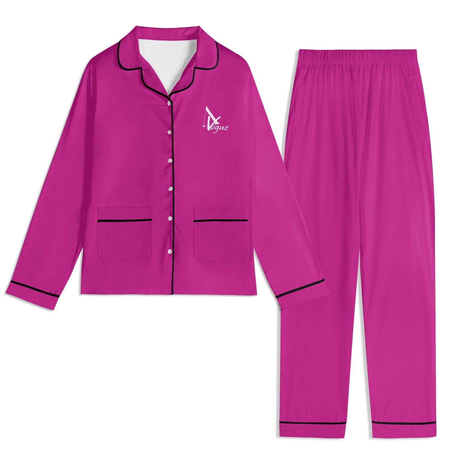 Long Sleeve Adult Nightwear Pajama Set, color: Black, size: XS