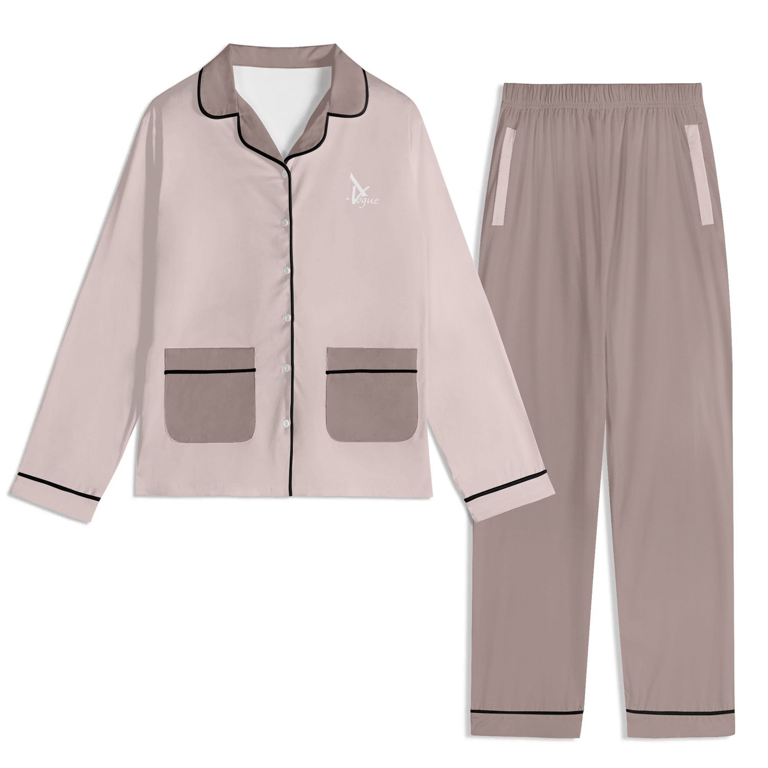 Long Sleeve Adult Nightwear Pajama Set, color: Black, size: XS