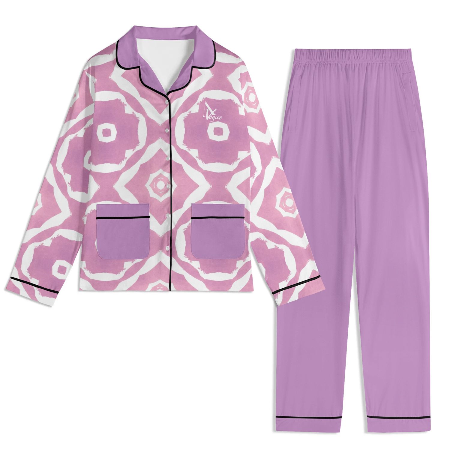 Long Sleeve Adult Nightwear Pajama Set, color: Black, size: XS