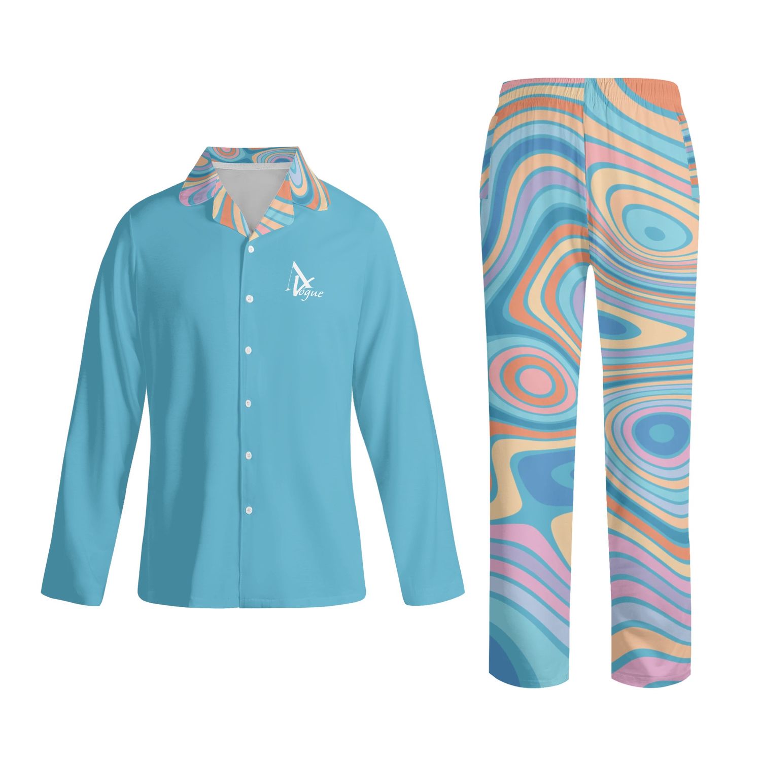 Notch Collar Long-Sleeve Pajama Set, size: XS